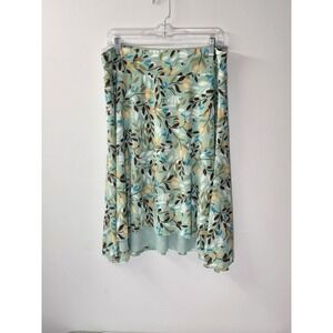 J Jill Skirt Size Petite LP  Green Floral Pull Up Stretch Maxi Flowing Boho Hobo